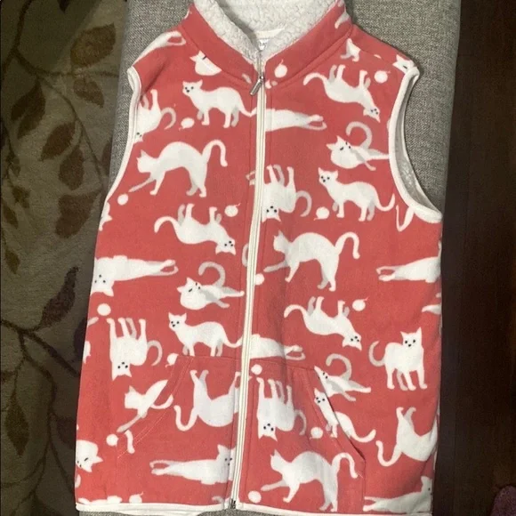 Pink Cat Patterned Sherpa Vest - Picture 1 of 3